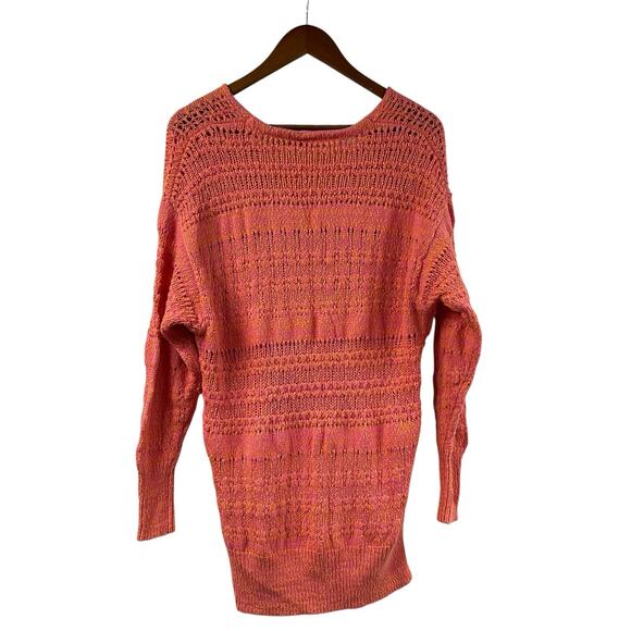 Free People Sweater Tunic Pink Orange Knitted V Neck Oversized XS - Picture 5 of 7
